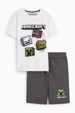 Minecraft - set - t-shirt e shorts in felpa - 2 pezzi