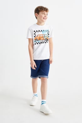 Car - set - short sleeve T-shirt and denim shorts - 2 piece