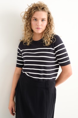 Basic knitted jumper - short sleeve - striped