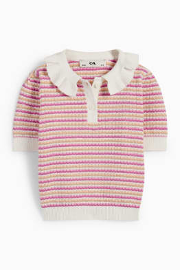Pletený svetr - s krátkým rukávem - pruhovaný
