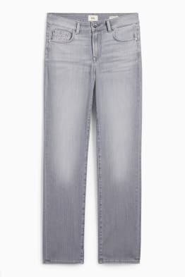 Straight jeans with rhinestones - mid-rise waist