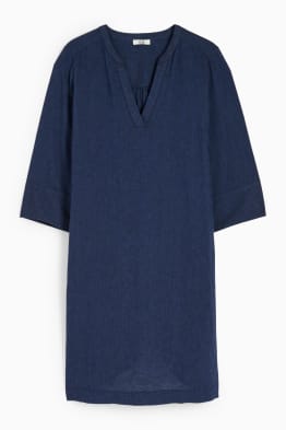 Vestido túnica con escote en pico - mezcla de lino