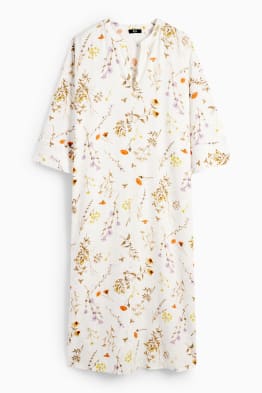 Vestido túnica con escote en pico - mezcla de lino - de flores