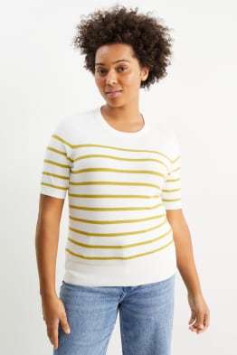 Basic knitted jumper - short sleeve - striped