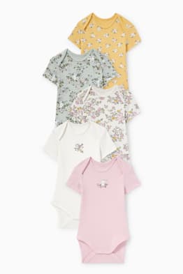 Multipack of 5 - flowers and animals - baby bodysuit