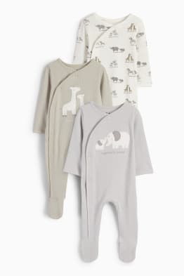 Multipack of 3 - wild animals - baby sleepsuit