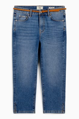Jeans capri cu curea - talie medie - LYCRA®