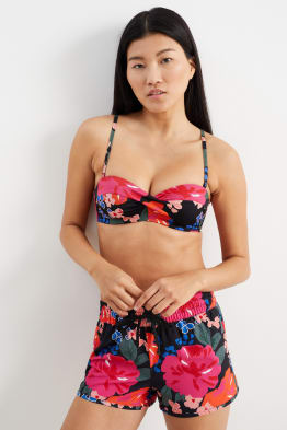 Underwire bikini top - bandeau - padded - floral