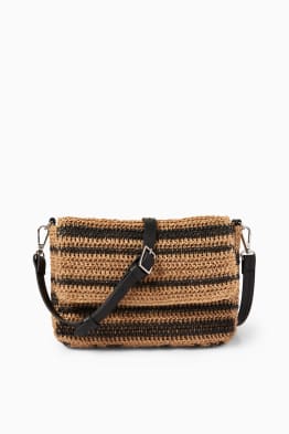 Straw shoulder bag with detachable bag strap - striped