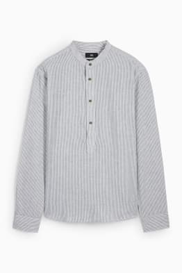 Shirt - regular fit - band collar - linen blend - striped