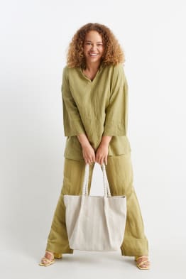 Cloth trousers - mid-rise waist - wide leg - linen blend