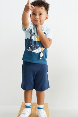Whale and boat - set - short sleeve T-shirt and shorts - 2 piece