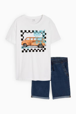 Bus - set - short sleeve T-shirt and denim shorts - 2 piece