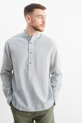 Shirt - regular fit - band collar - linen blend - striped