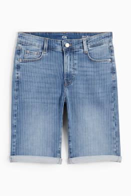 Denim Bermuda shorts - mid-rise waist - LYCRA® - striped