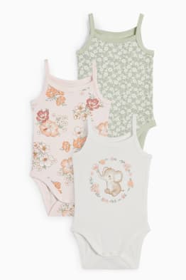Multipack of 3 - flowers and elephant - baby bodysuit