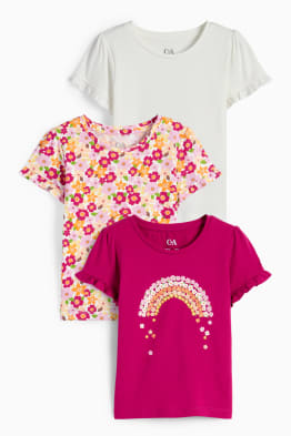 Multipack 3 ks - květinové motivy - tričko s krátkým rukávem