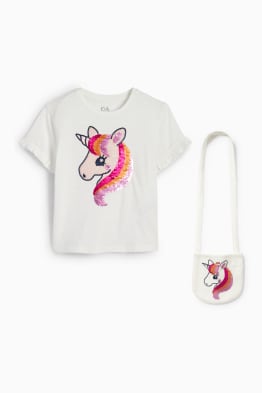 Unicorn - set - tricou cu mânecă scurtă și geantă - 2 piese