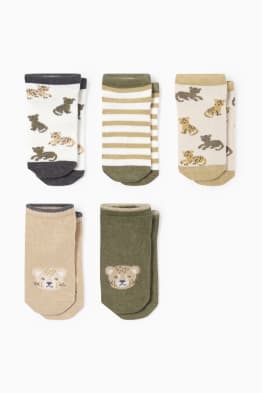 Set van 5 paar - luipaard - baby-sneakersokken met motief