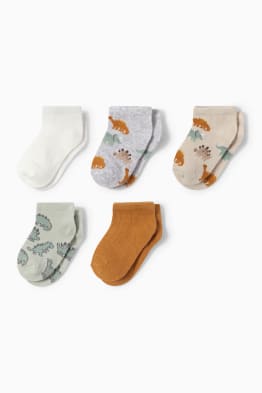 Confezione da 5 - calzini corti neonati - motivo dinosauri