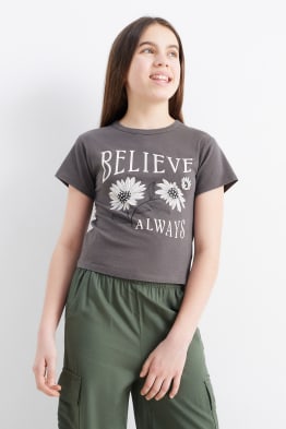 Floral - short sleeve T-shirt with rhinestones