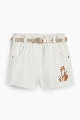 Leopard - denim shorts with belt