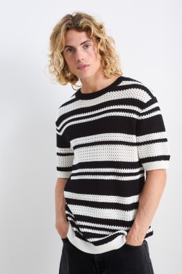 Knitted jumper - short sleeve - striped