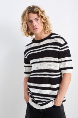 Strickpullover - kurzarm - gestreift