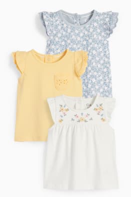 Multipack 3 ks - květinové motivy - tričko s krátkým rukávem pro miminka