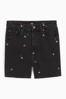 Džínové šortky - high waist - s květinovým vzorem