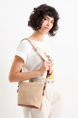 Straw shoulder bag with detachable bag strap