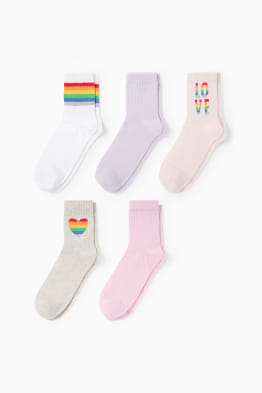 Confezione da 5 - calzini da tennis - motivo arcobaleni