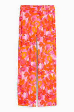 Pantaloni de stofă - talie înaltă - wide leg - cu flori