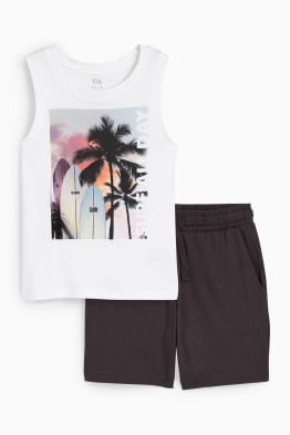 Surfista y palmera - conjunto - camiseta de tirantes y shorts - 2 piezas