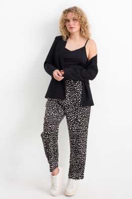 Pantaloni de stofă - talie medie - tapered fit - cu model