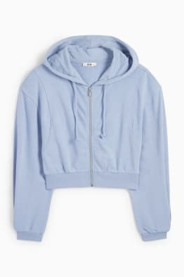 Felpa dal taglio corto con zip e cappuccio