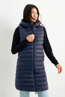 Lange bodywarmer met capuchon