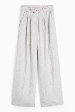 Stoffhose mit Gürtel - High Waist - Wide Leg - Nadelstreifen