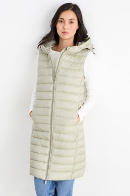 Lange bodywarmer met capuchon