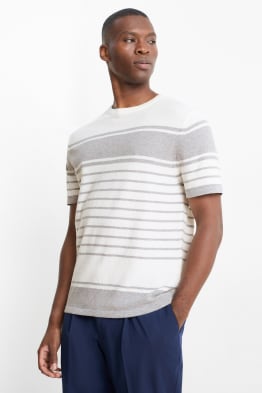 Jersey de punto - manga corta - de rayas - con textura