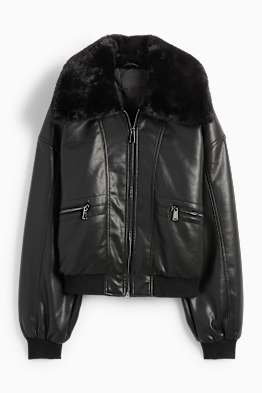 Bomber jacket with faux fur trim - faux leather