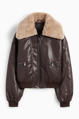 Bomber jacket with faux fur trim - faux leather
