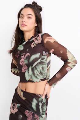 Crop Langarmshirt - geblümt