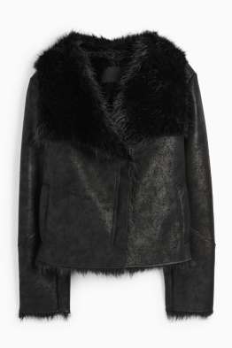 Faux shearling jacket - faux leather