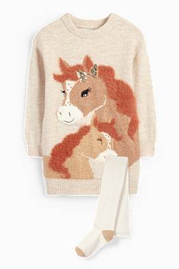 Paard - set - gebreide jurk en maillot - 2-delig