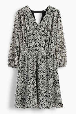 Vestido de chifón con escote en pico - estampado de leopardo - con textura