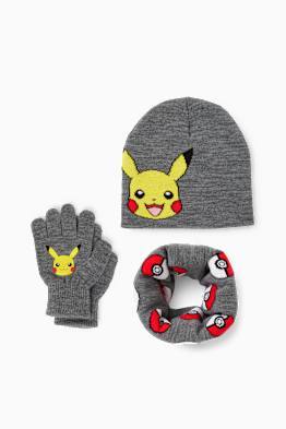 Pokémon - Pikachu - Set - Mütze, Loop Schal und Handschuhe