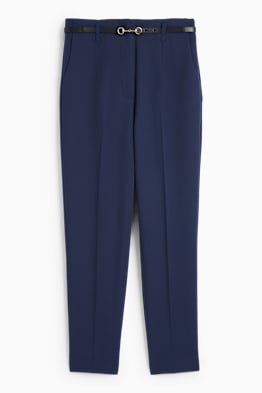 Plátěné kalhoty s páskem - high waist - tapered fit