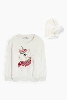 Eenhoorn - set - sweatshirt en wantjes - 3-delig
