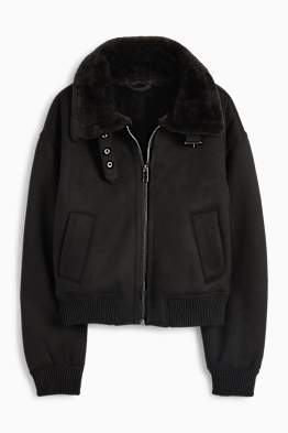 Faux Shearling Jacke - Velourslederimitat